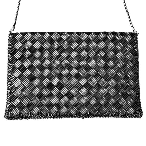 Vintage Gunmetal Beaded La Regal Evening Bag Clutch Shoulder Chain Silver Deco - Picture 6 of 15